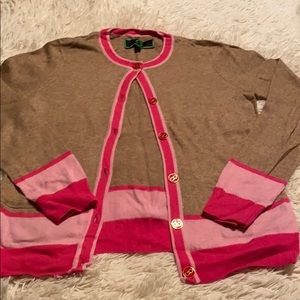 Taupe, pink and hot pink Cardigan sweater